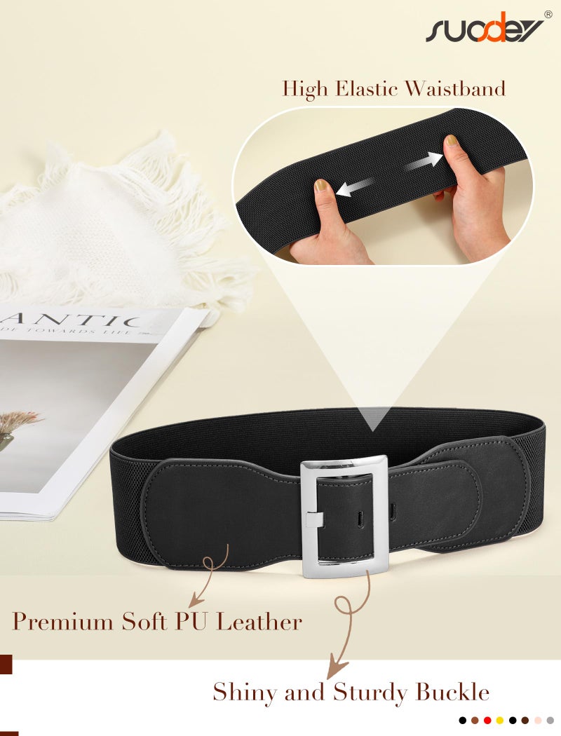 SUOSDEY Wide Elastic Black Belts for Women Dresses 3 Inch Wide stretchy Santa belt for Halloween Costume - Image 2